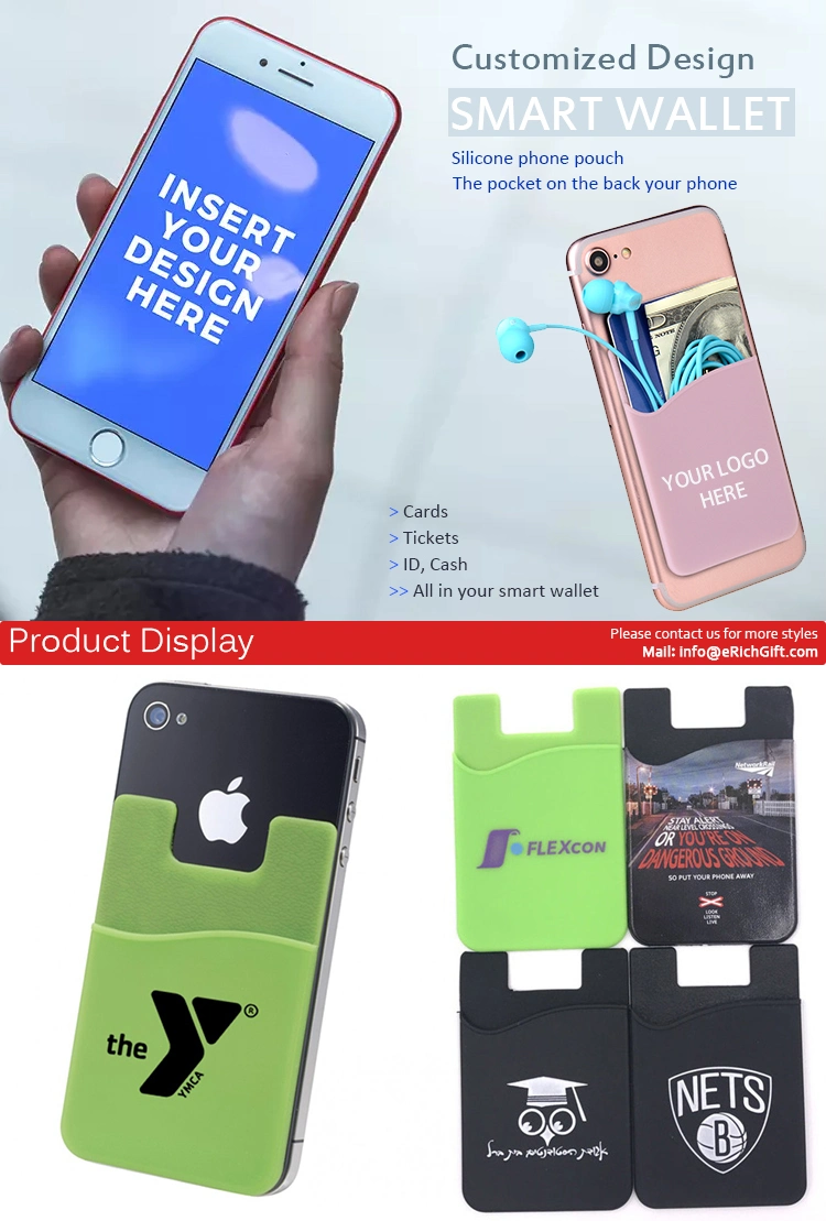 Cheap Customized 3m Sticker Silicone Rubber Smart Phone Card Pocket Mobile Phone Accessories Case Wallet Silicon Cell Phone Back Business Credit Card Holder