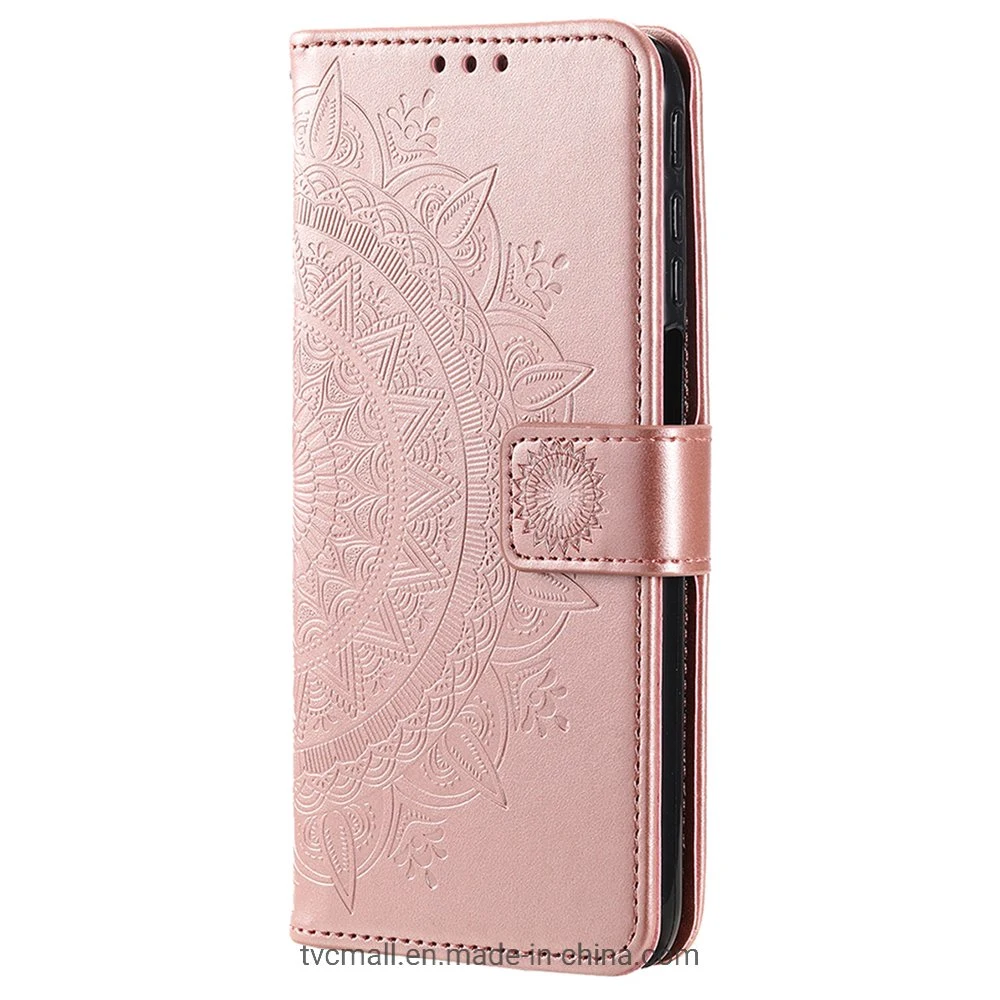 for Xiaomi Redmi Note 11s 4G/Note 11 4G (Qualcomm) Imprinted Mandala Flower Leather Case Wallet Stand Phone Shell with Wrist Strap - Rose Gold