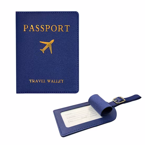 Ea226 Couro Personalizado Tags ID Atacado Etiqueta de Ar Personalizada Carteira de Viagem Cartão Porta-Passaporte e Conjunto de Etiquetas de Bagagem
