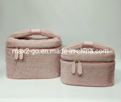 Saco de cosmético rosa coral, balde de artigos de higiene de pele de coelho, laço bonito, nó, alça, saco de presente de natal, doce meninas, rosa, pelúcia, bolsa de maquiagem, estojo para pincéis de cosméticos