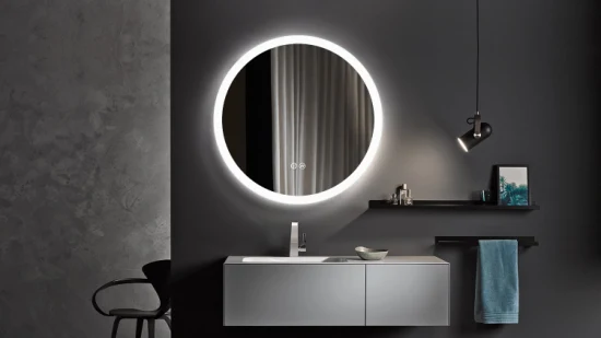 Hesonth 60 cm redondo led espelho de banheiro iluminado antiembaçante luz led de banheiro espelho de maquiagem inteligente espelho de vaidade, interruptor de toque regulável espelho de banheiro led de temperatura de cor