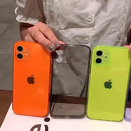 Capa de telefone transparente à prova de choque durável TPU fluorescente Neon de cor pura para iPhone 13 PRO Max